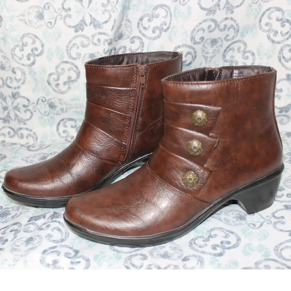 Easy Street Arlene Wave Comfort Ankle Boots Brown Women's 8M